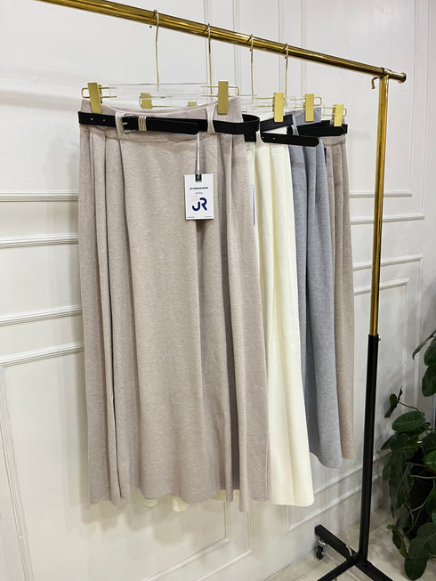 High Quality Winter Woollens Pleated Long Belted Skirts